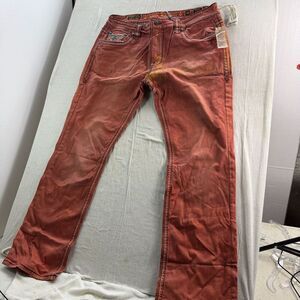 Rock Revival Jacoby Straight Men's Size 40 Terracotta Orange Distressed Jeans